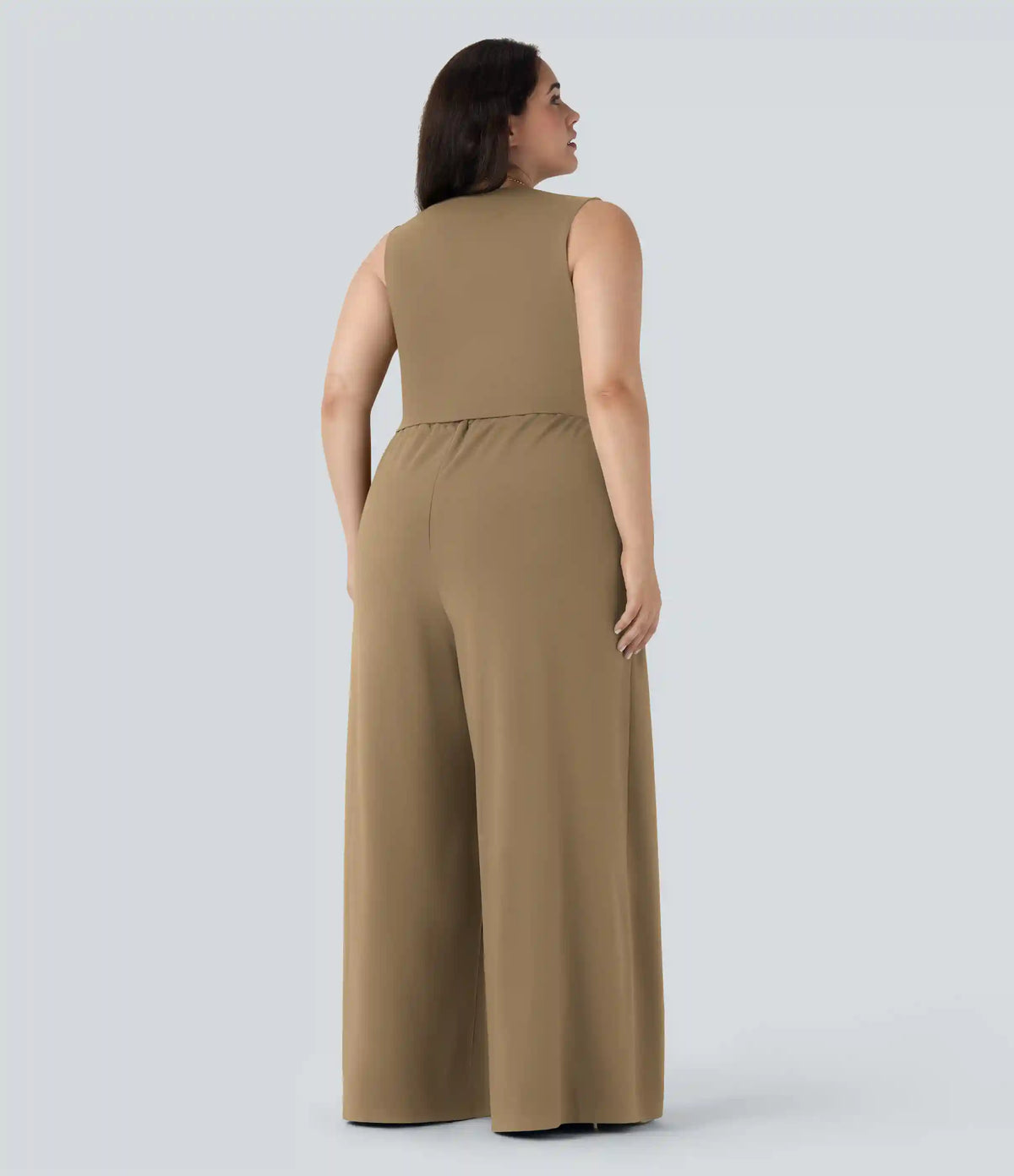 Plus Size V Neck Sleeveless Jumpsuit with Pockets-Easy Peezy Edition