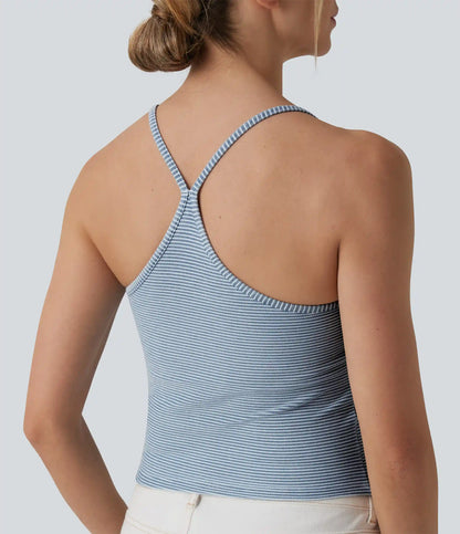 Halara Flex™ U-Neck Built-in Bra Stripes Denim Casual Cami Top