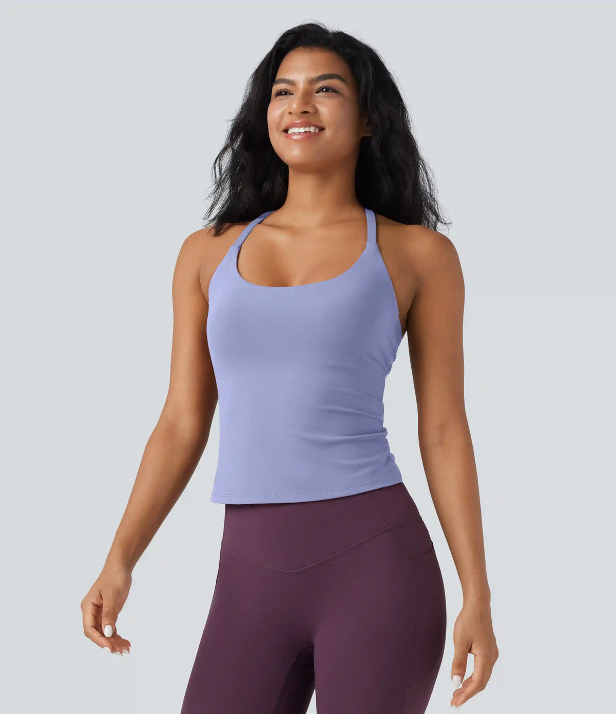 Scoop Neck Crisscross Back Crossover Hem Yoga Cami Top