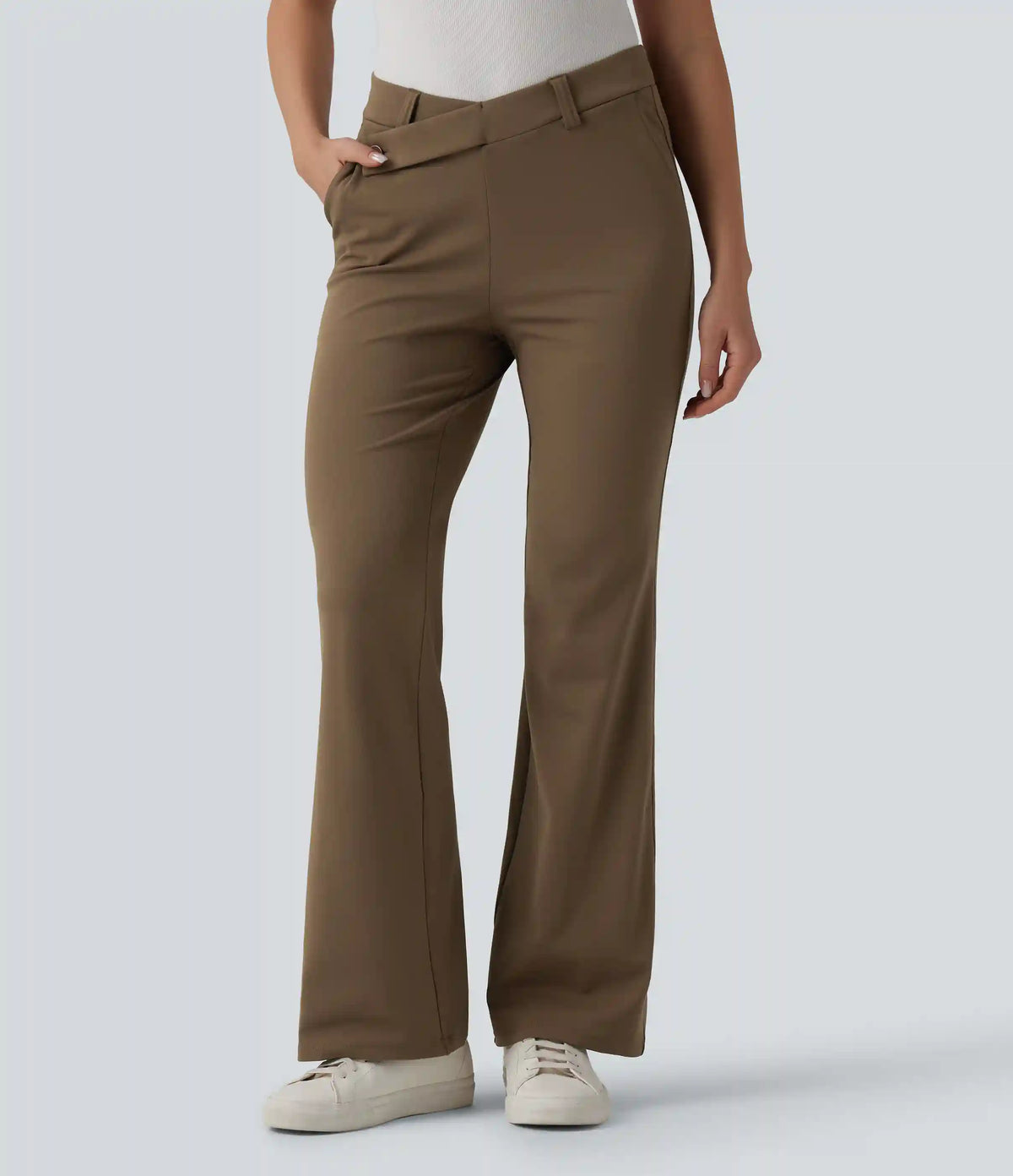 Halara Flex™ DayStretch Asymmetric Mid Rise Flare Work Pants with Pockets