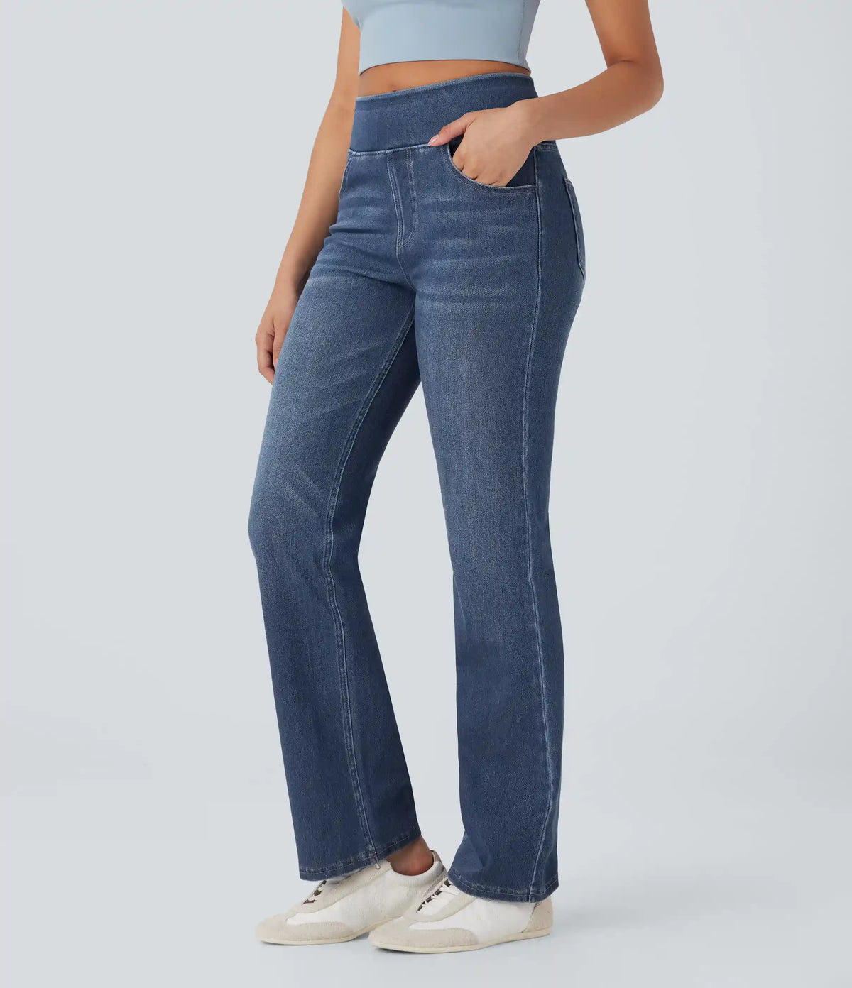 Halara Flex™ High Waisted Tummy Control Washed Casual Bootcut Jeans with Pockets