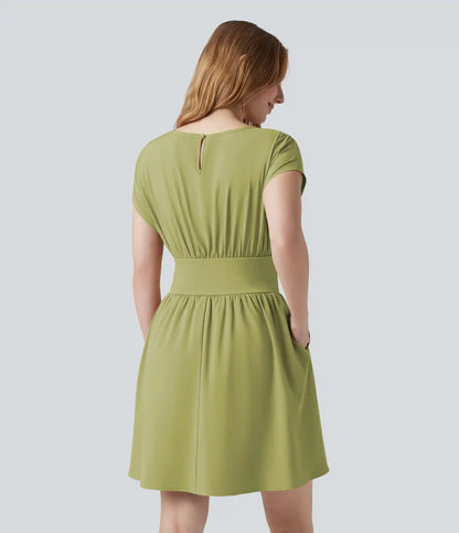 Breezeful™ Batwing Short Sleeve Flowy Quick Dry Mini Work Dress with Pockets