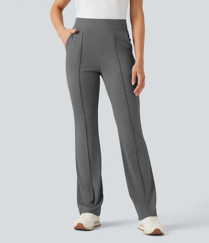 High Waisted Pockets Quick Dry Golf Flare Pants-Golf Tee Pocket-UPF40+