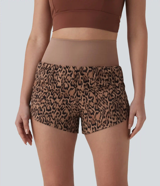 High Waisted 2-in-1 Leopard Print Running Shorts 3'' with Pocket