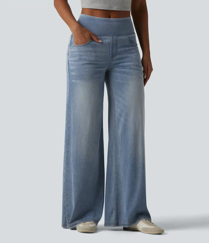 Halara Flex™ Mid Rise Draped Lyocell Washed Casual Baggy Wide Leg Jeans with Pockets