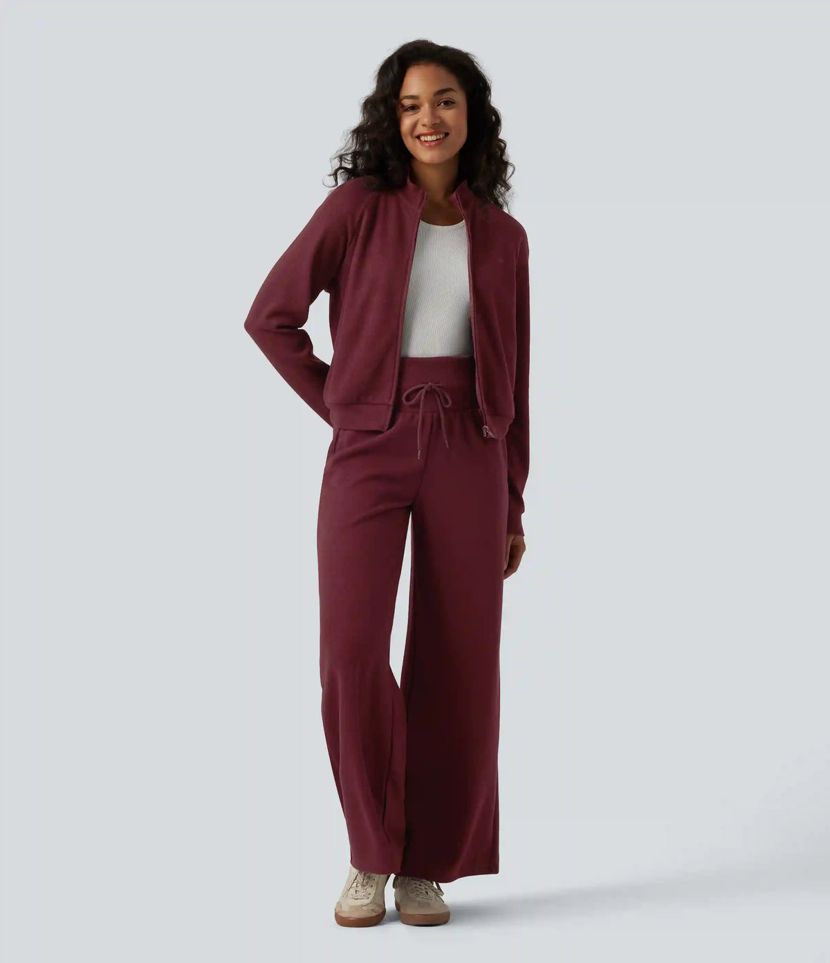 Ribbed Stand Collar Long Sleeve Zipper Casual Jacket with Pockets