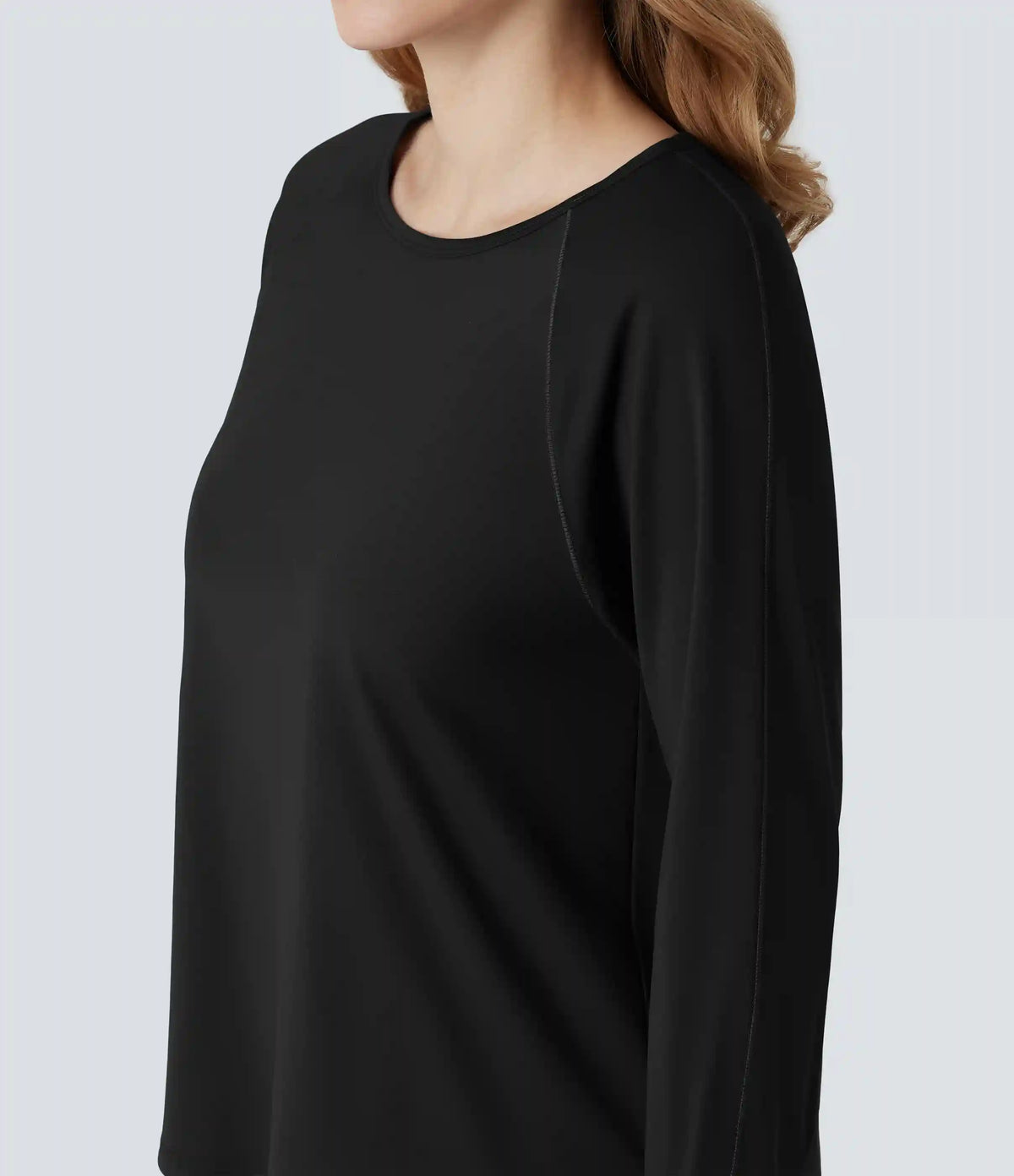 Round Neck Long Sleeve Thumb Hole Contrast Mesh Workout Sports Top