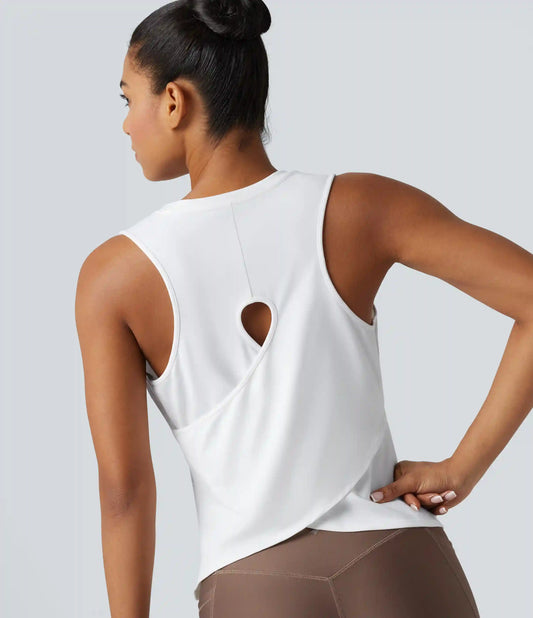 Cut Out Crossover Hem Heathered Yoga Tank Top