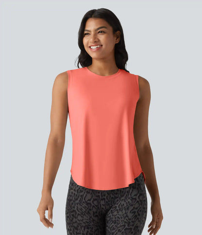 Round Neck Curved Hem Cool Touch Workout Tank Top-UPF50+