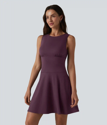 Boat Neck Sleeveless Flare Mini Casual Dress with Pockets