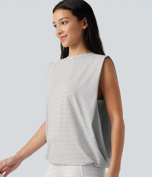 Round Neck Stripe Workout Tank Top