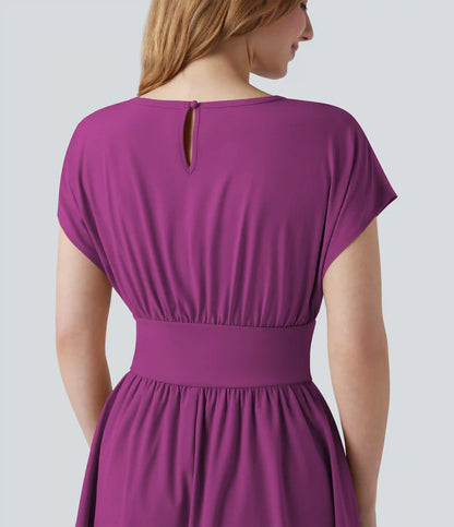 Breezeful™ Batwing Short Sleeve Flowy Quick Dry Mini Work Dress with Pockets