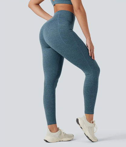 Halara UltraSculpt™ Heathered High Waisted Crossover Quick Dry Yoga Leggings with Pockets