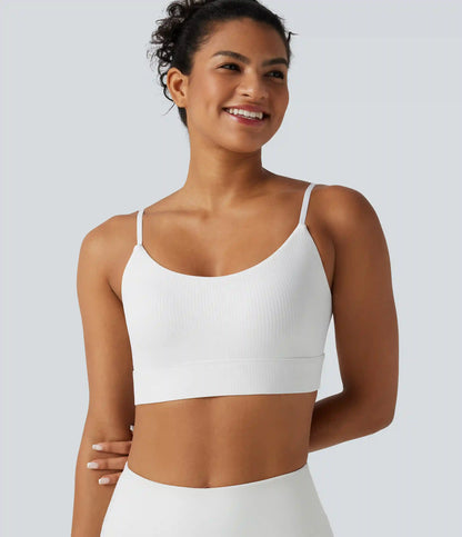 Ribbed Knit Low Support Built-in Bra Yoga Sports Bra
