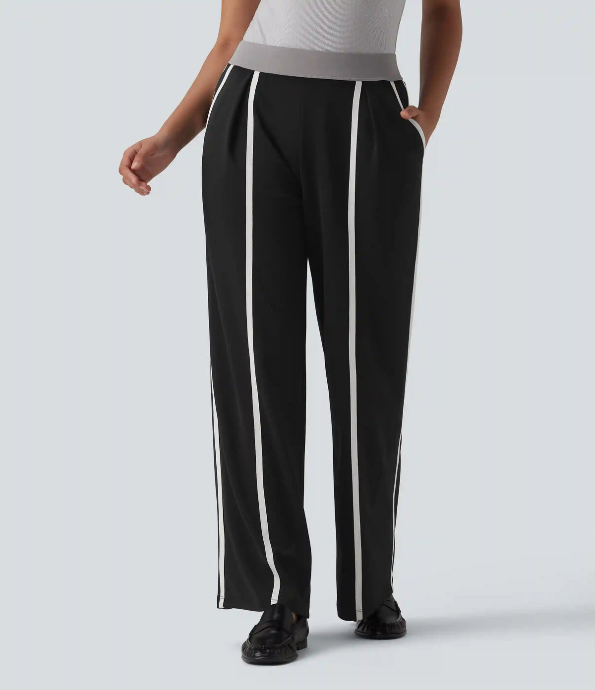 Halara Flex™ High Waisted Straight Leg Color Block Stripe Crepe Work Pants with Pockets