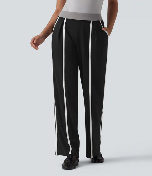 Halara Flex™ High Waisted Straight Leg Color Block Stripe Crepe Work Pants with Pockets