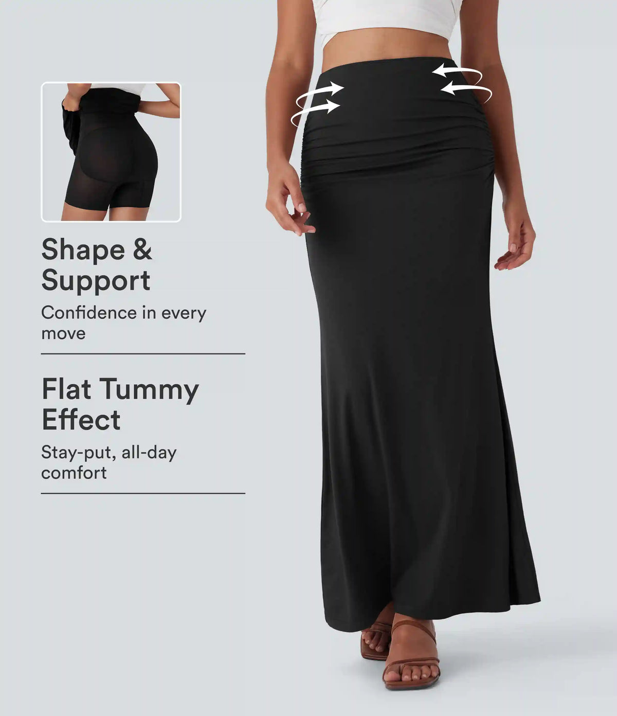 High Waisted Tummy Control Butt Lifting 2-in-1 Midi Casual Mermaid Skirt