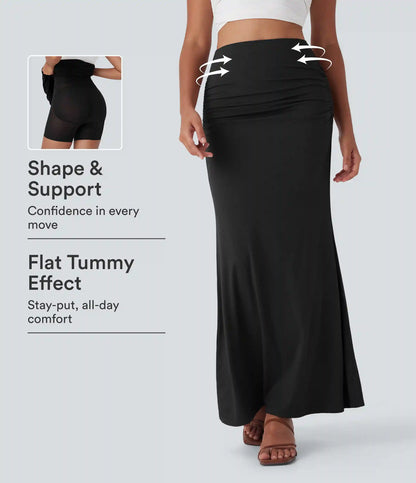 High Waisted Tummy Control Butt Lifting 2-in-1 Midi Casual Mermaid Skirt