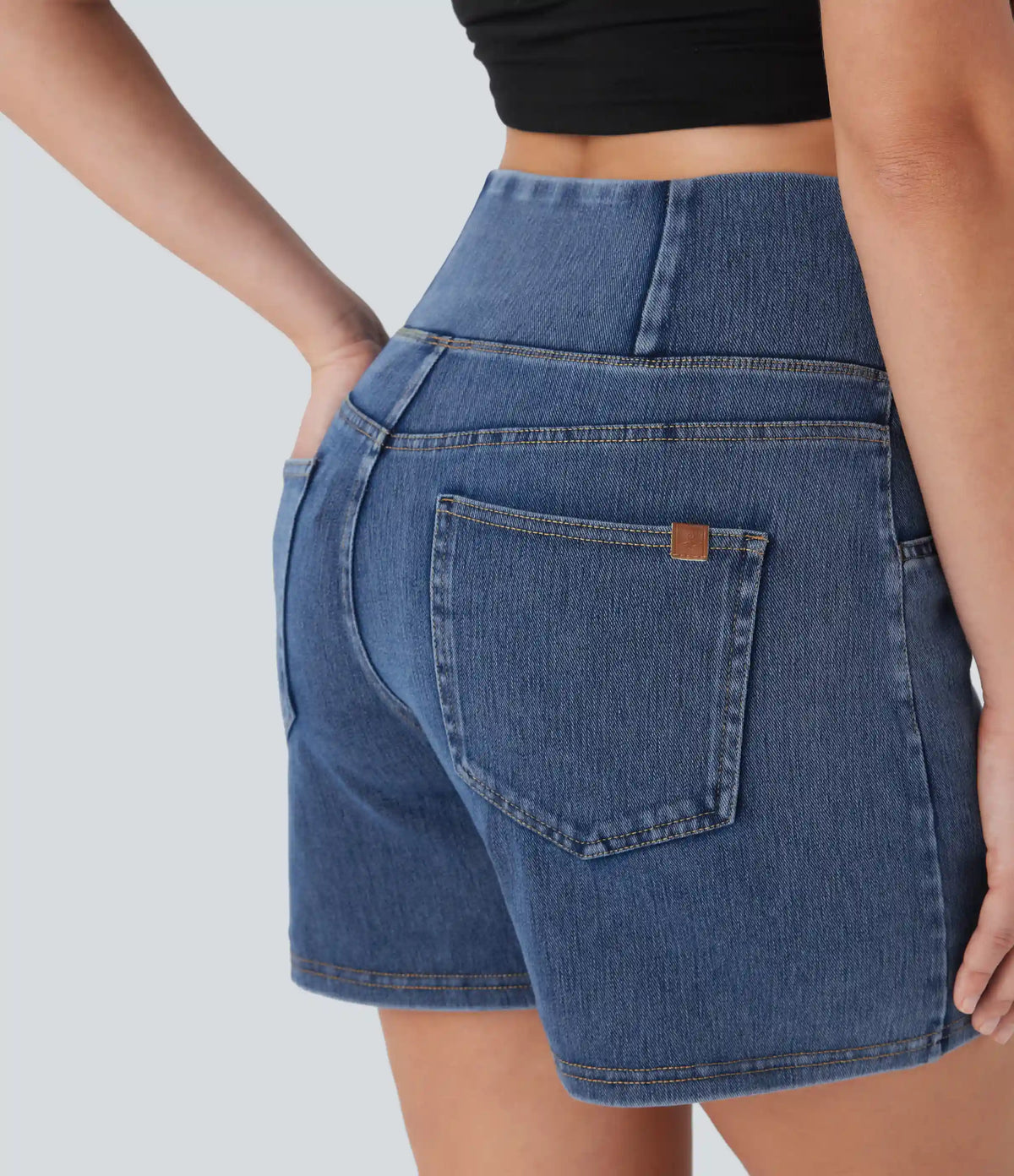 Halara Flex™ Crossover High Waisted Pockets Wide Leg A Line Washed Denim Casual Shorts