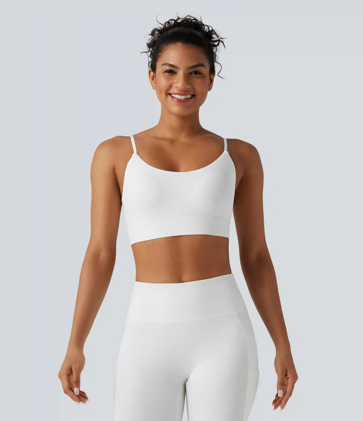Ribbed Knit Low Support Built-in Bra Yoga Sports Bra