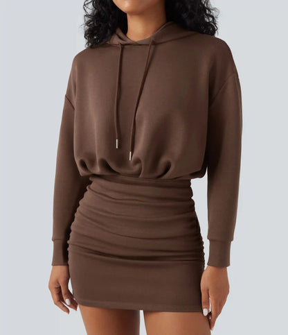 SpacerTek™ Long Sleeve Ruched Bodycon Mini Casual Hoodie Dress