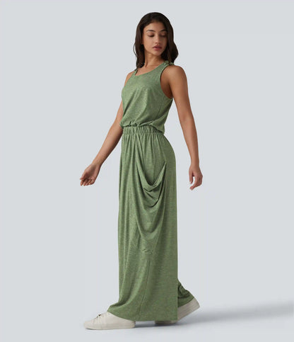 Sleeveless Cut Out Wide Leg Casual Jumpsuit with Pockets-Easy Peezy Edition