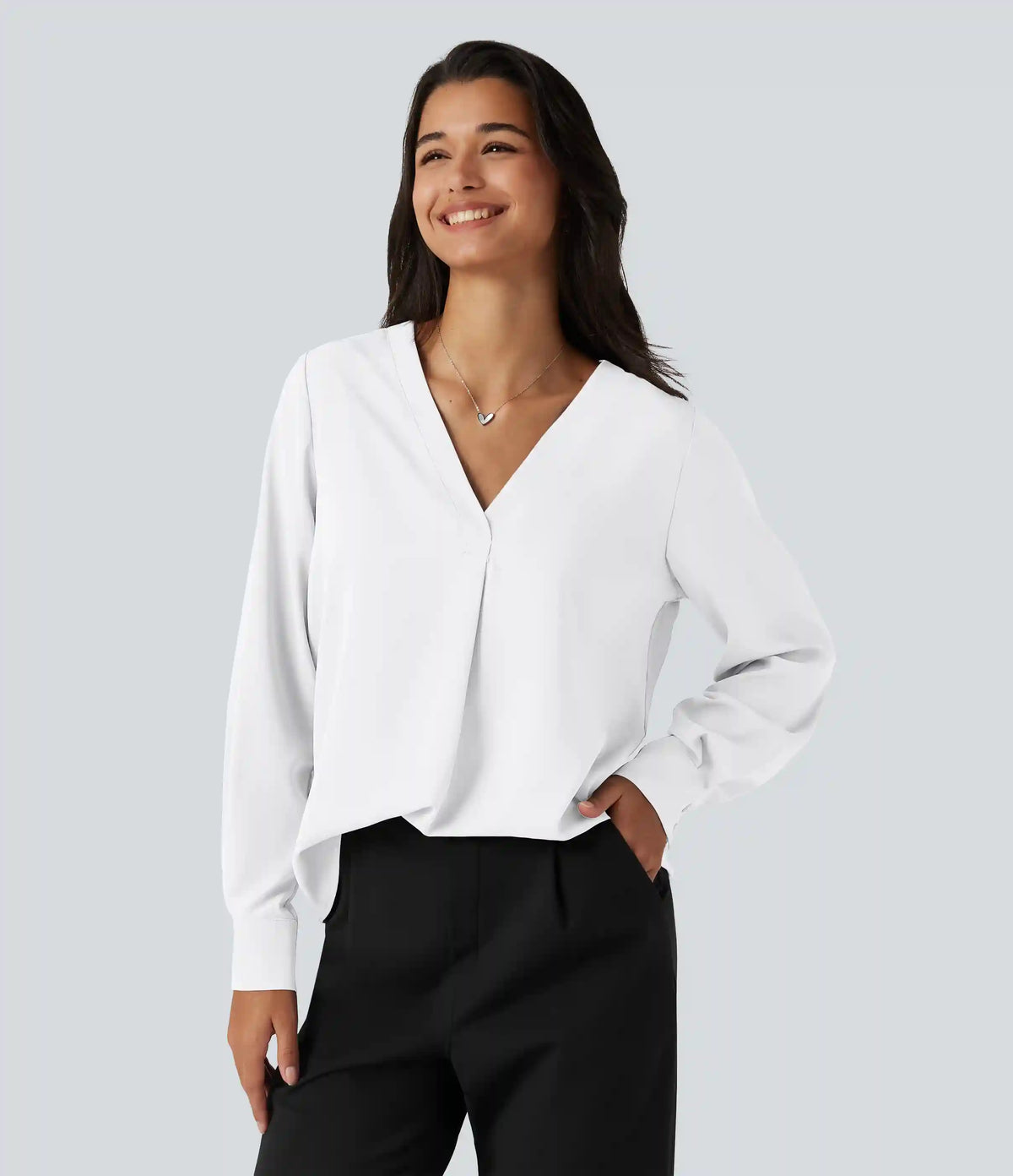 Wrinkle Recovery V Neck Long Sleeve Work Blouse
