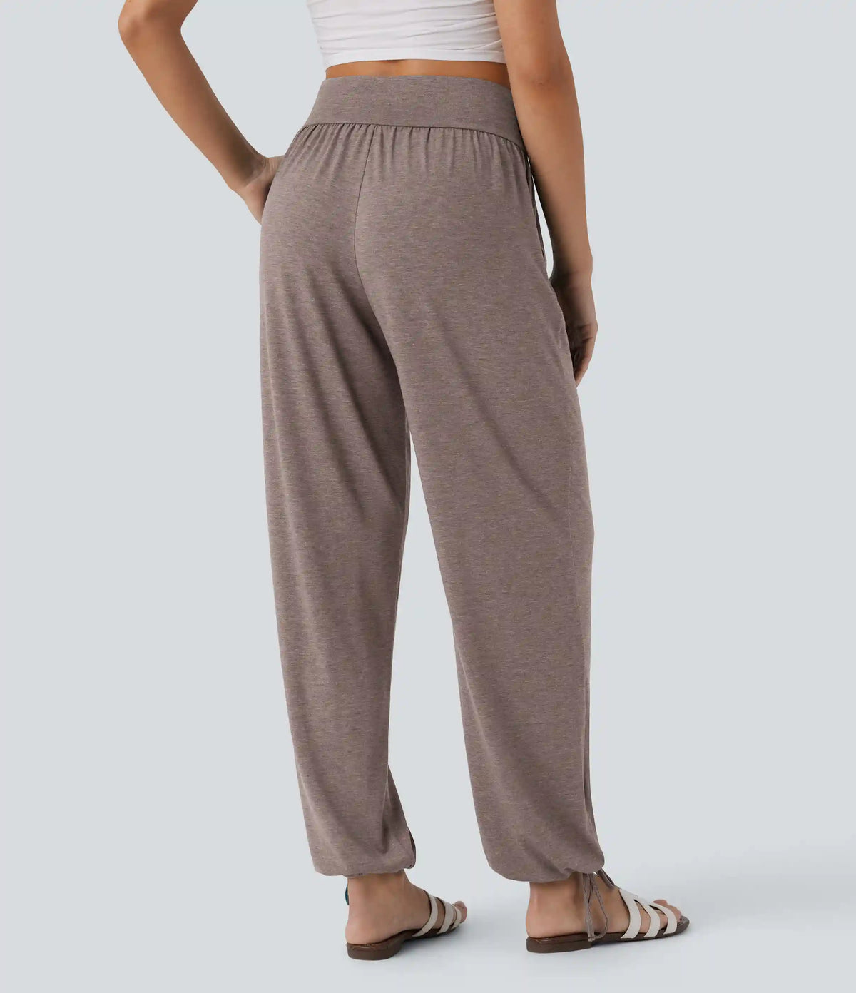 Crossover High Waisted Pocket Drawstring Casual Joggers