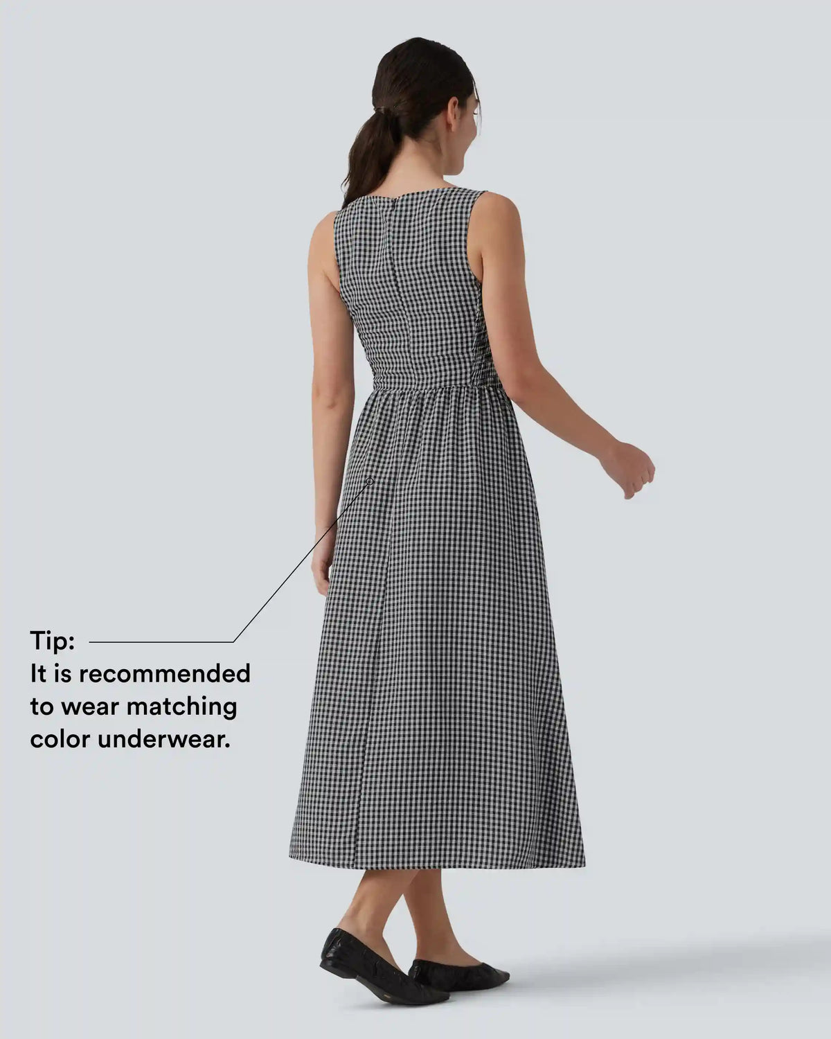 Boat Neck Sleeveless Plaid Flowy Maxi Casual Linen-Feel Dress with Pockets
