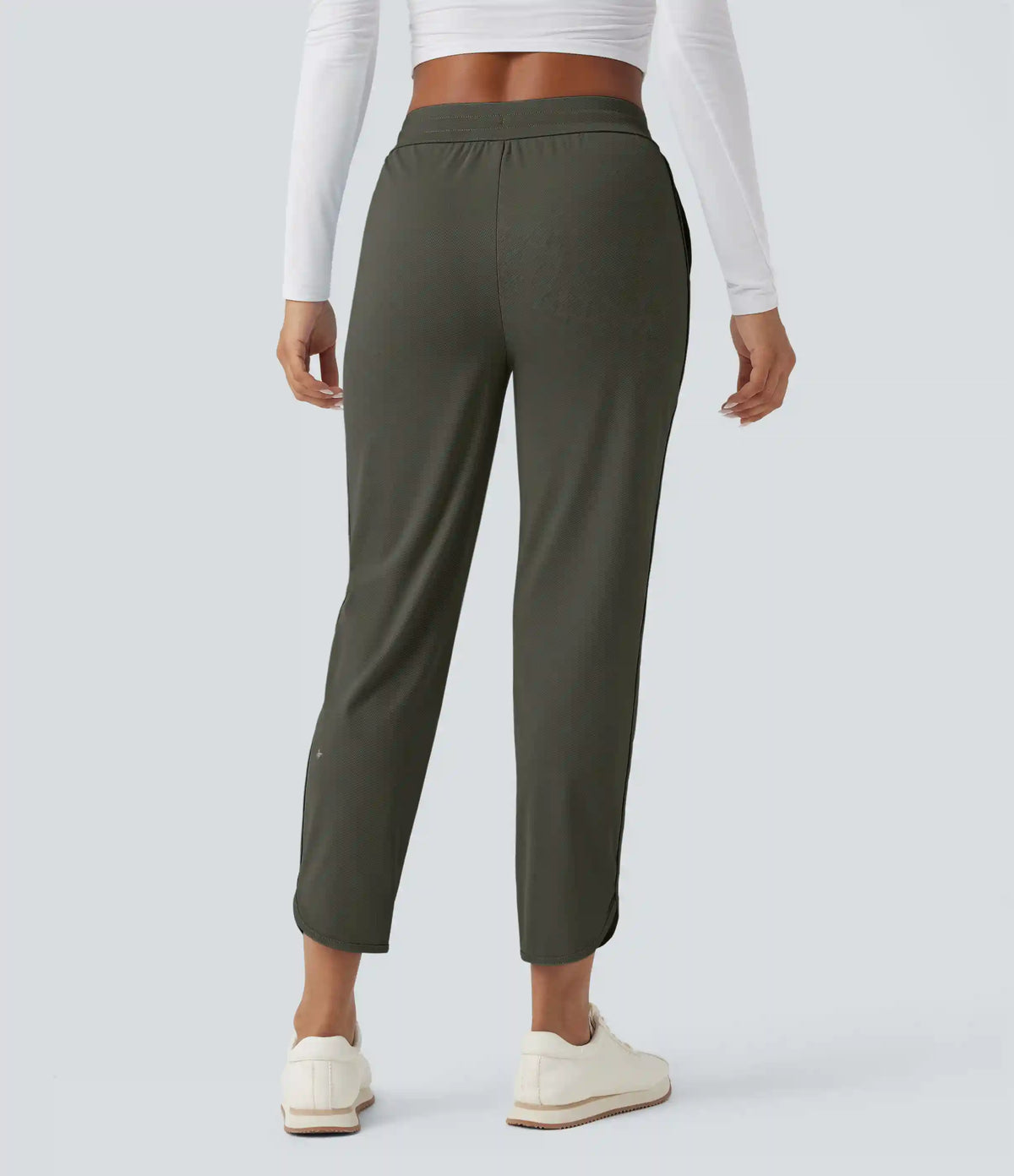 Mid Rise Drawstring Curved Hem Quick Dry Golf Tapered Pants with Pockets-UPF40+