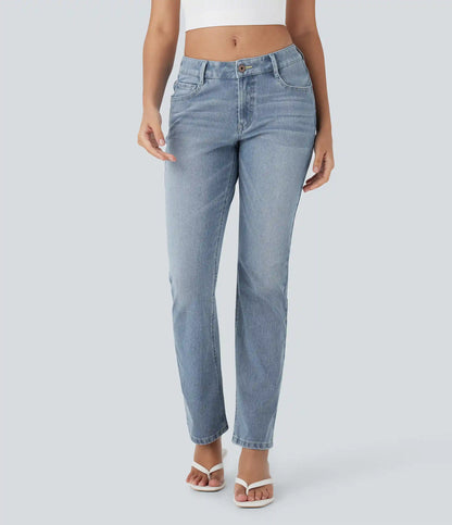 Halara Flex™ Low Rise Zipper Pockets Washed Casual Bootcut Jeans