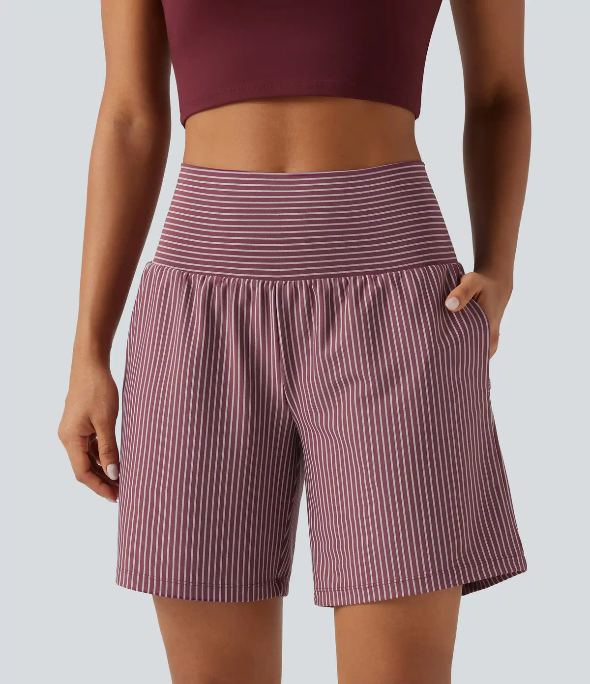 Super High Waisted 2-in-1 Stripe Yoga Shorts 7'' with Pockets