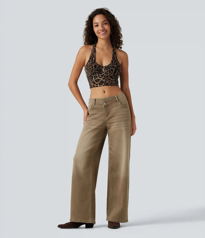 Low Rise Asymmetric Wide Leg Colorful Casual Jeans with Pockets