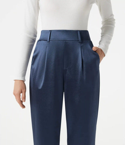 High Waisted Tapered Satin Work Pants with Pockets