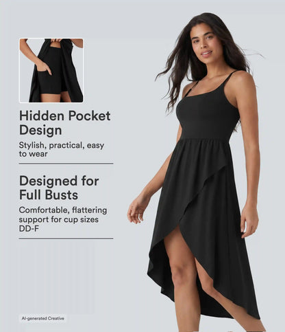Breezeful™ High Low 2-Piece Flowy Midi Quick Dry Casual Dress with Pocket DD-F Cups