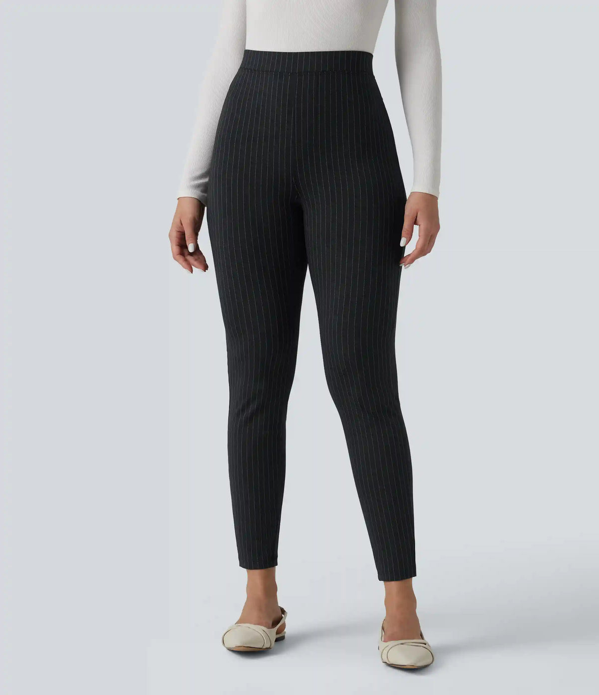 High Waisted Stripe Skinny Work Pants with Pockets