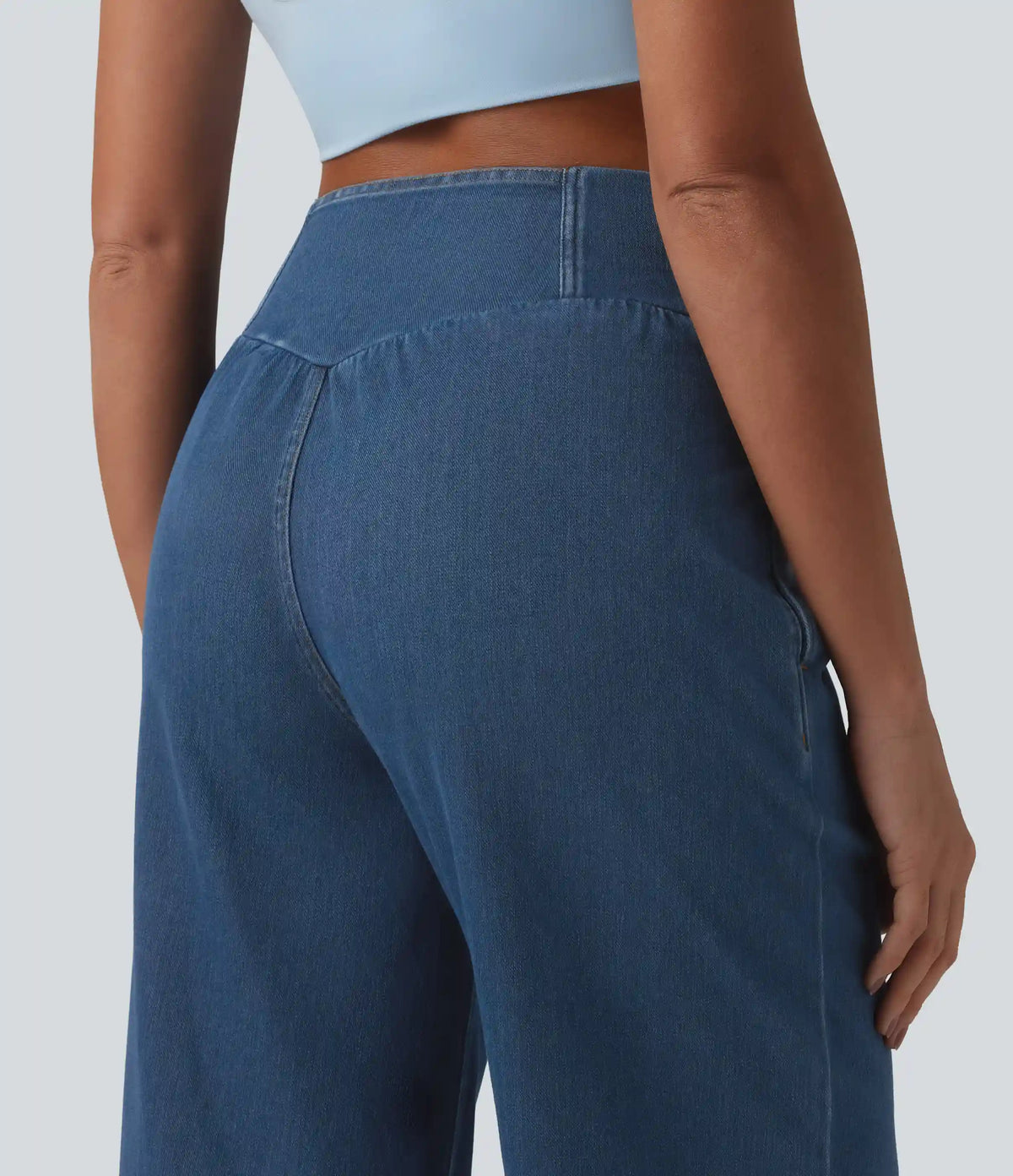 Halara Flex™ Mid Rise Crossover Drawstring Denim Casual Joggers with Pockets