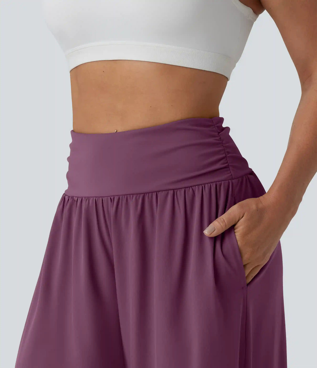 Breezeful™ High Waisted Ruched Split Quick Dry Resort Flowy Pants with Pockets