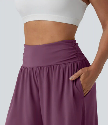 Breezeful™ High Waisted Ruched Split Quick Dry Resort Flowy Pants with Pockets