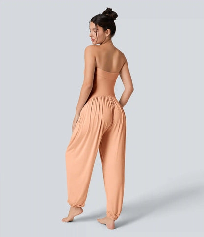 Ribbed Tube Backless Side Pocket Casual Jumpsuit