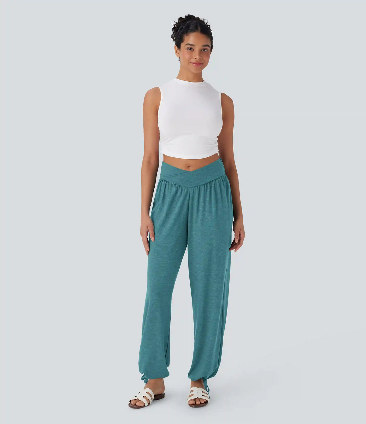 Crossover High Waisted Pocket Drawstring Casual Joggers