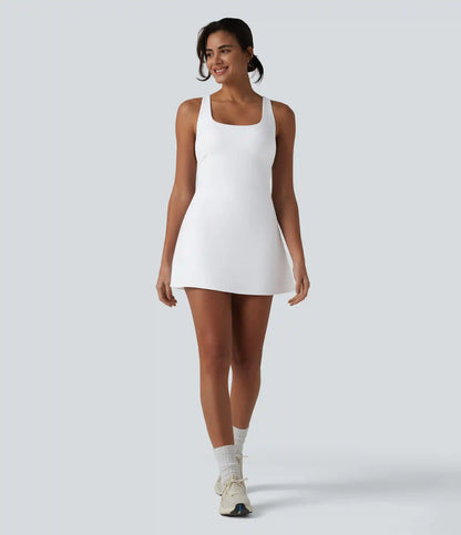 SoftlyZero™ Airy Crisscross Racerback Breathable Mesh 2-piece Built-in Bra InstantCool Dance Active Dress with Pockets