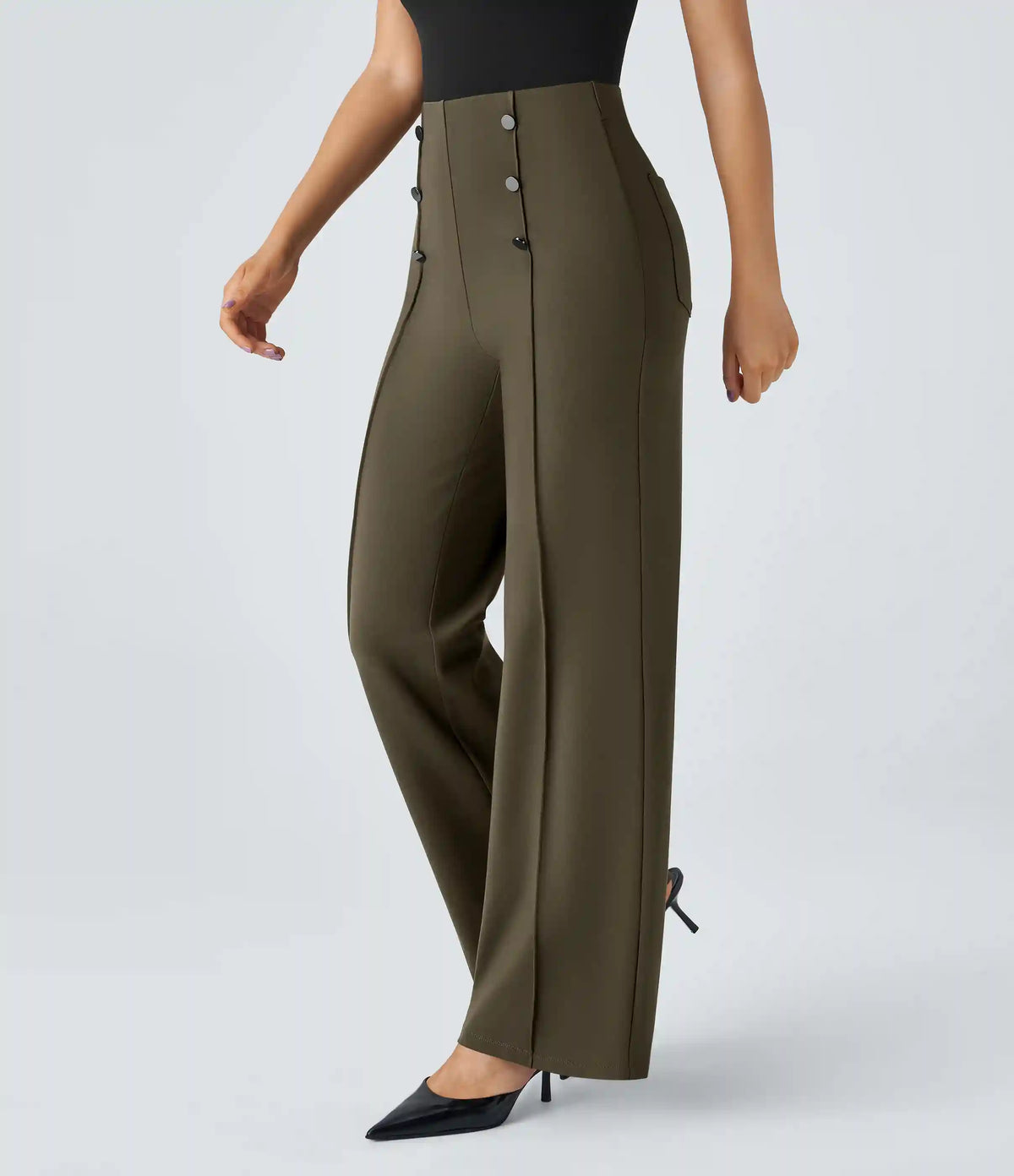 High Waisted Pocket Wide Leg Work Pants