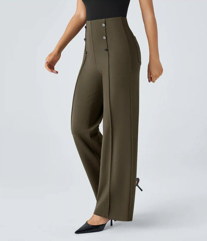 High Waisted Pocket Wide Leg Work Pants