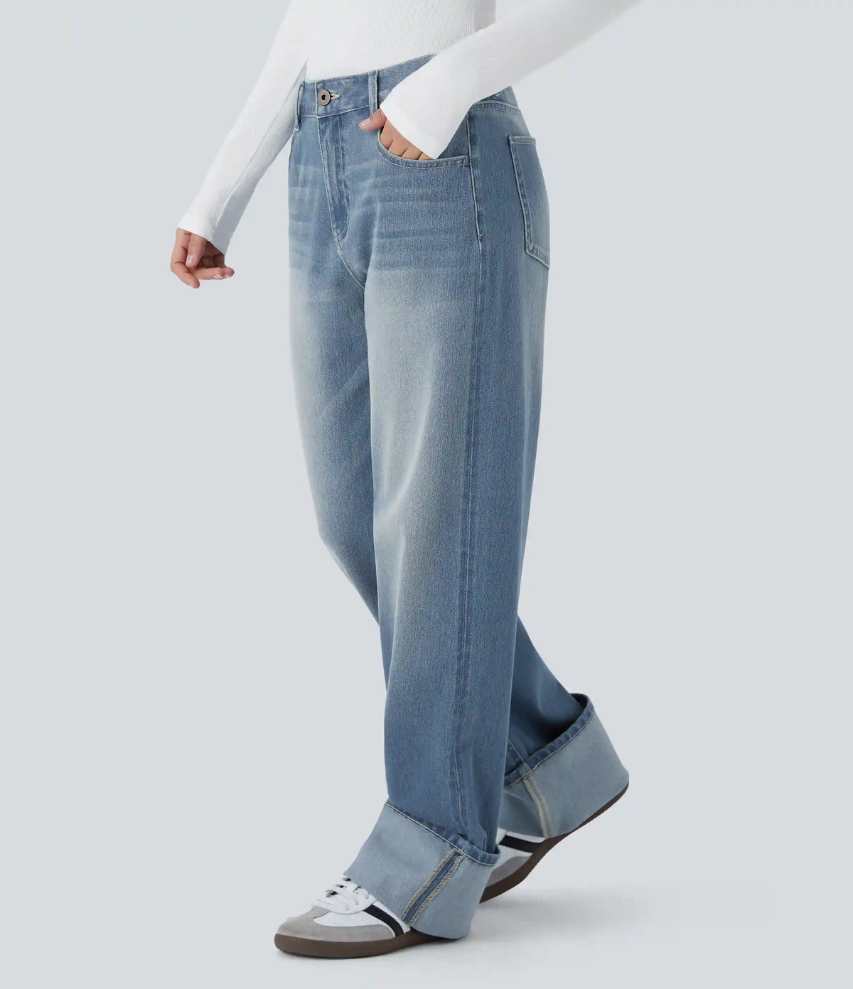 Halara Flex™ Low Rise Zipper Pockets Washed Casual Baggy Boyfriend Jeans
