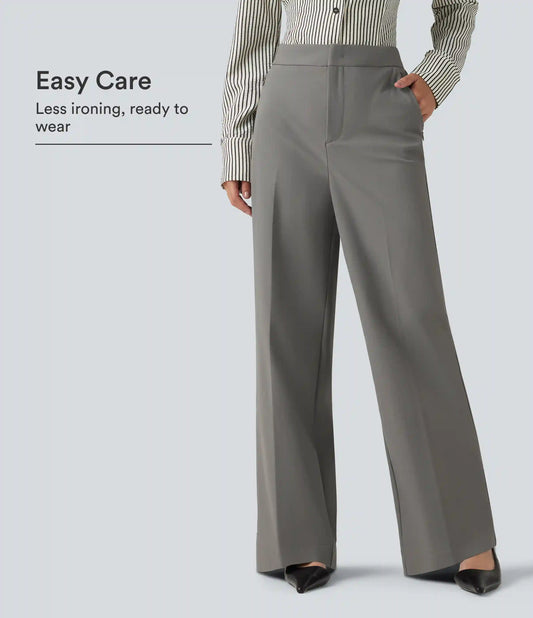 Wrinkle Recovery High Waisted Baggy Work Pants with Pockets