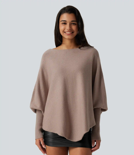 Batwing Long Sleeve Asymmetric Hem Casual Sweater