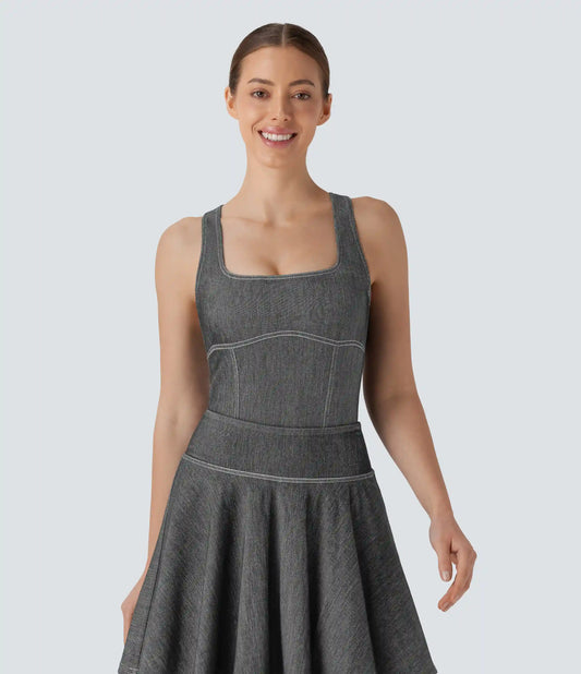 Halara Flex™ Square Neck Racerback InstantCool Washed Denim Tennis Bodysuit