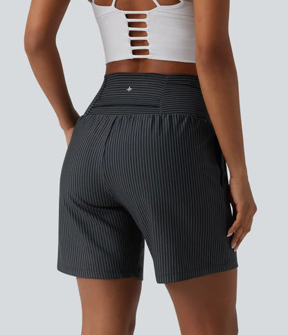 Super High Waisted 2-in-1 Stripe Yoga Shorts 7'' with Pockets