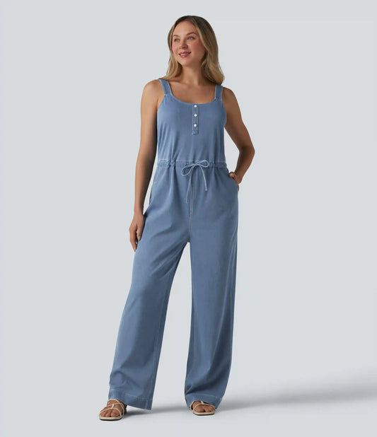 Halara Flex™ Drawstring Straight Leg Denim Casual Jumpsuit with Pockets